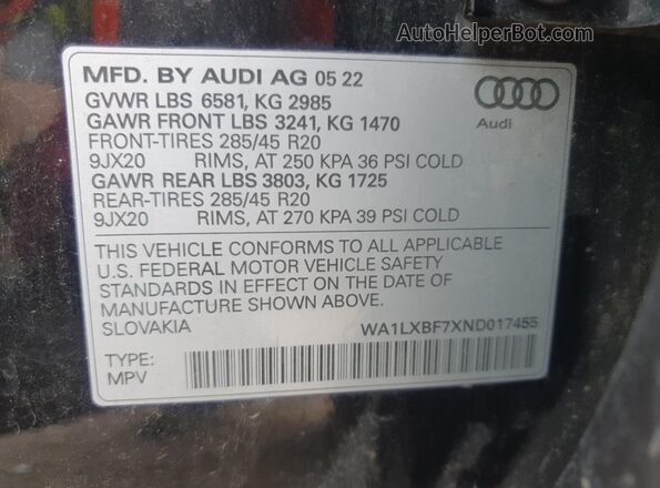WA1LXBF7XND017455 2022 AUDI Q7 Black 