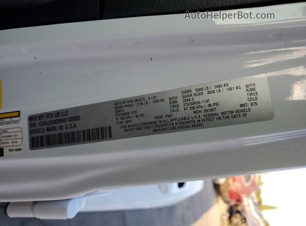 1C4HJXEN5MW748985 2021 JEEP WRANGLER White Սալոնի 360 աստիճան տեսք