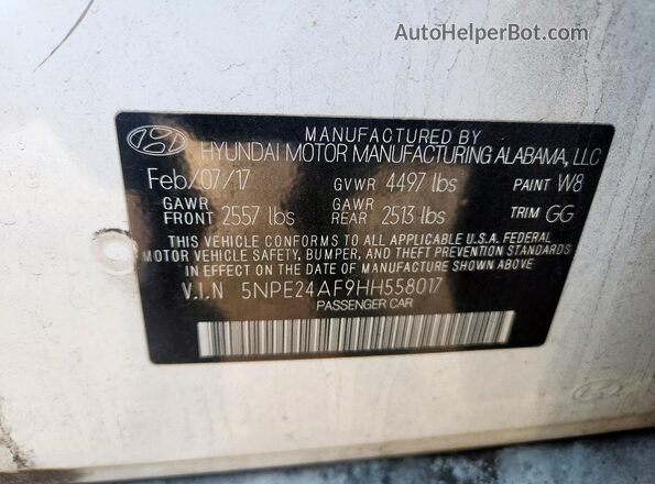 5NPE24AF9HH558017 2017 HYUNDAI SONATA White 