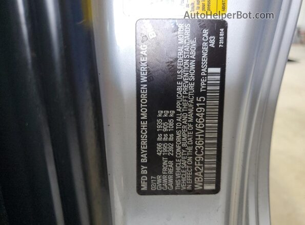 WBA2F9C36HV664915 2017 BMW 2 SERIES Silver Вид наклейки з VIN-кодом