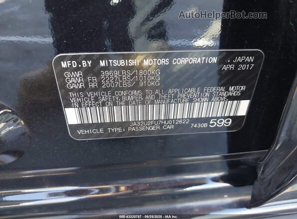JA32U2FU7HU012622 2017 MITSUBISHI LANCER Black 