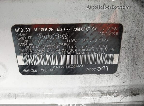 JA4AD2A32KZ054647 2019 MITSUBISHI OUTLANDER Белый Вид подкапотного пространства