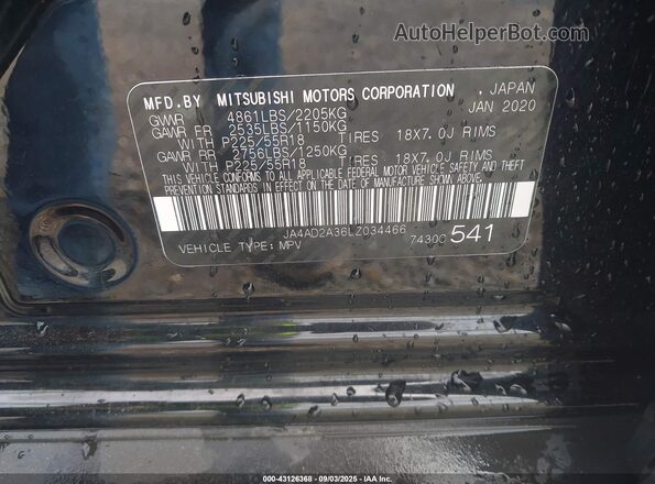 JA4AD2A36LZ034466 2020 MITSUBISHI OUTLANDER Black ძრავის განყოფილების ხედი