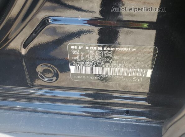 JA4AD2A38LZ045534 2020 MITSUBISHI OUTLANDER Black Widok naklejki z numerem VIN