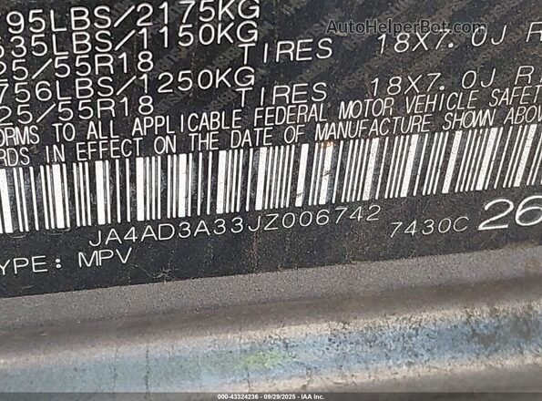 JA4AD3A33JZ006742 2018 MITSUBISHI OUTLANDER Gray 