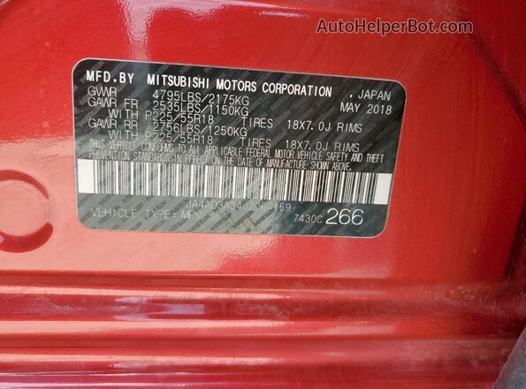 JA4AD3A34JZ067159 2018 MITSUBISHI OUTLANDER Red 