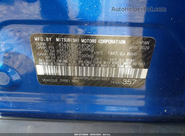 JA4AP3AU7LU023057 2020 MITSUBISHI OUTLANDER SPORT Blue Widok komory silnika