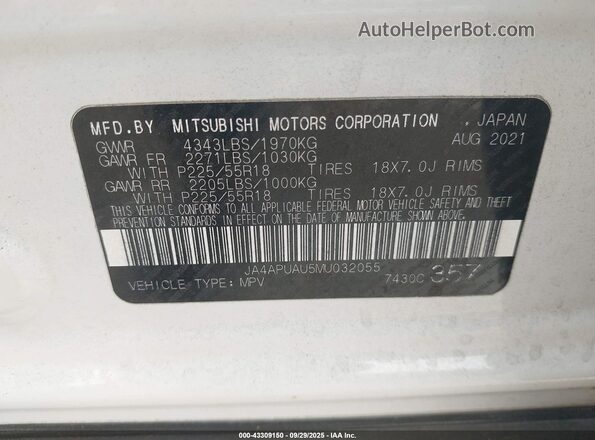 JA4APUAU5MU032055 2021 MITSUBISHI OUTLANDER SPORT White Вид підкапотного простору