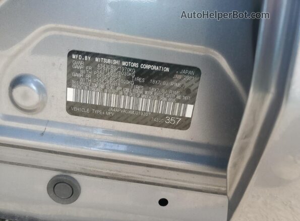 JA4APVAUXMU019307 2021 MITSUBISHI OUTLANDER Gray Vista de la etiqueta del VIN