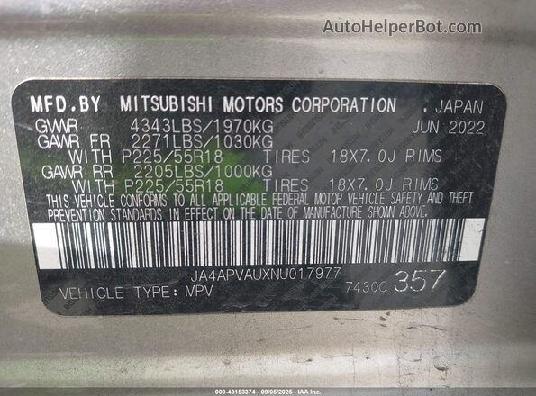 JA4APVAUXNU017977 2022 MITSUBISHI OUTLANDER SPORT Silver 