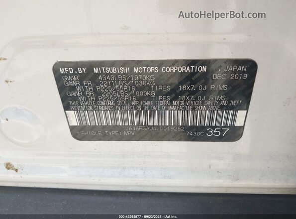 JA4AR3AU4LU019252 2020 MITSUBISHI OUTLANDER SPORT Белый Вид подкапотного пространства