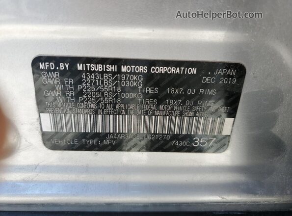 JA4AR3AU5LU021270 2020 MITSUBISHI OUTLANDER Silver 
