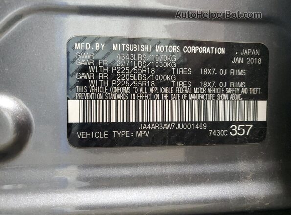JA4AR3AW7JU001469 2018 MITSUBISHI OUTLANDER Серый 