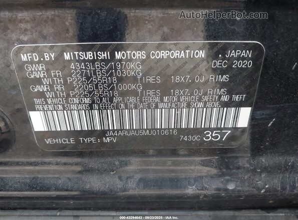JA4ARUAU5MU010616 2021 MITSUBISHI OUTLANDER SPORT Black 