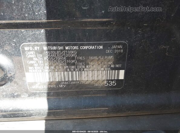 JA4AT3AAXKZ029552 2019 MITSUBISHI ECLIPSE CROSS Black ძრავის განყოფილების ხედი
