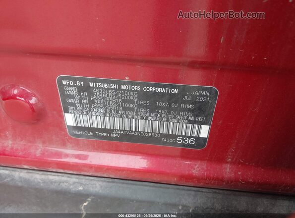 JA4ATVAA3NZ028680 2022 MITSUBISHI ECLIPSE CROSS Maroon Вид підкапотного простору