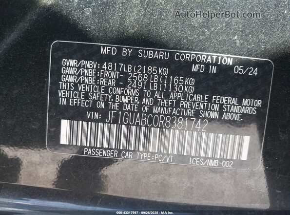 JF1GUABC0R8381742 2024 SUBARU IMPREZA Black 