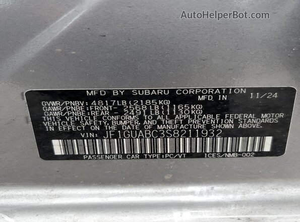 JF1GUABC3S8211932 2025 SUBARU IMPREZA Silver Vista del compartimento del motor