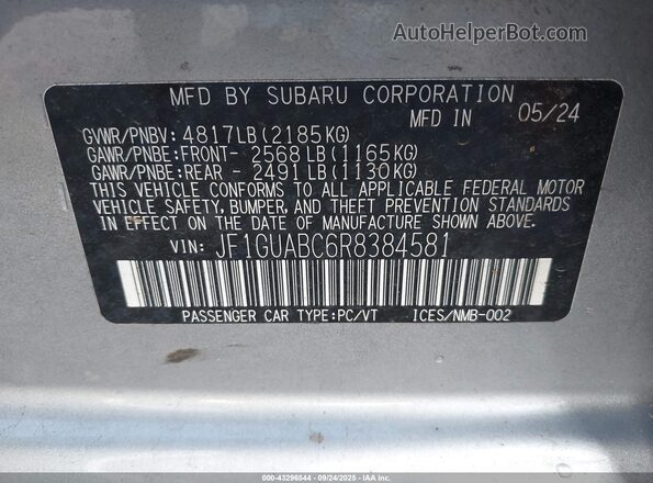 JF1GUABC6R8384581 2024 SUBARU IMPREZA Silver Շարժիչի բաժամունքի տեսք