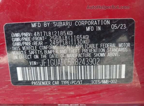 JF1GUAFC5R8243902 2024 SUBARU IMPREZA Red Vista del compartimento del motor