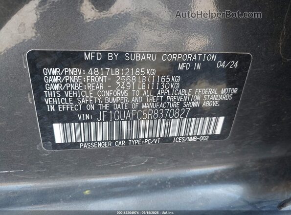 JF1GUAFC5R8370827 2024 SUBARU IMPREZA Gray Engine compartment view