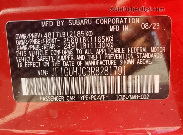 JF1GUHJC3R8281791 2024 SUBARU IMPREZA Red 