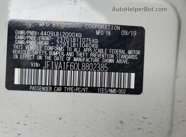 JF1VA1F60L8802385 2020 SUBARU WRX White 