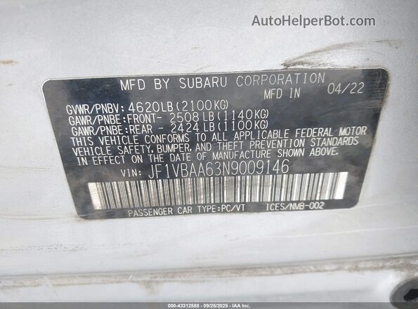 JF1VBAA63N9009146 2022 SUBARU WRX Silver Շարժիչի բաժամունքի տեսք