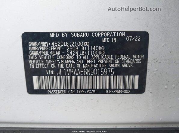 JF1VBAA66N9015975 2022 SUBARU WRX White Widok komory silnika