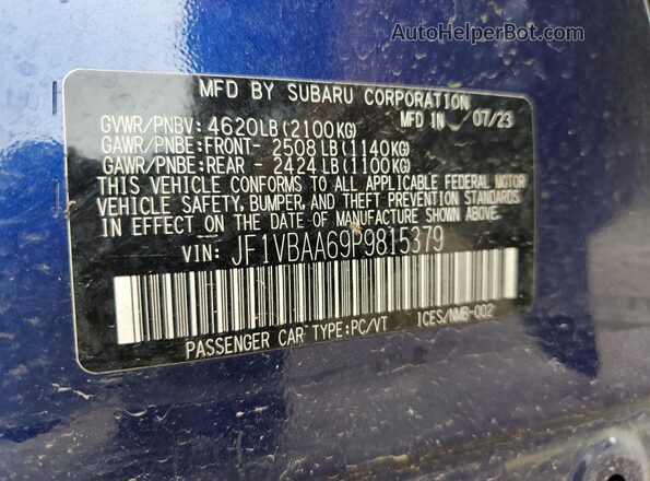 JF1VBAA69P9815379 2023 SUBARU WRX Blue Engine compartment view