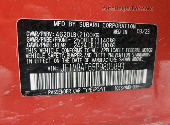 JF1VBAF65P9805893 2023 SUBARU WRX Red 