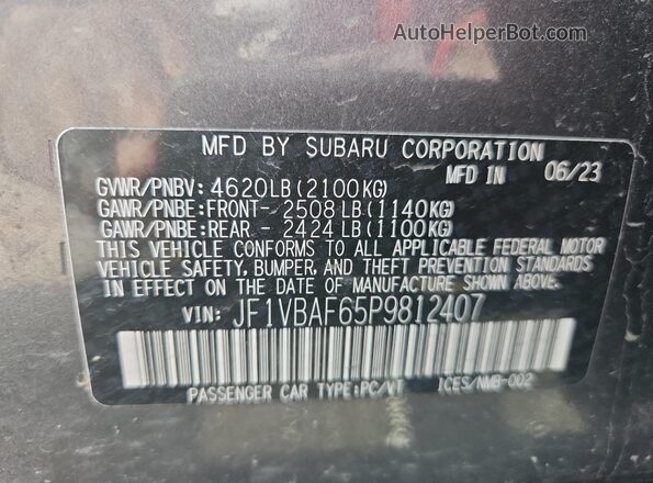 JF1VBAF65P9812407 2023 SUBARU WRX Gray 
