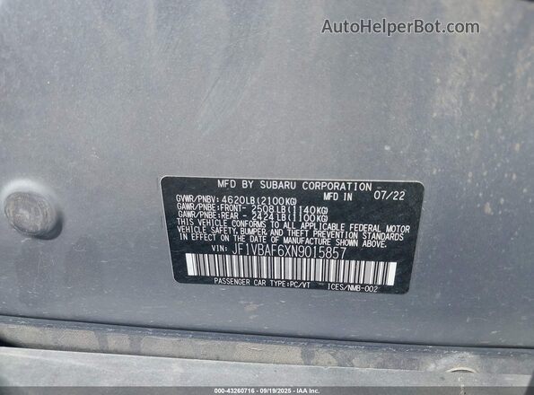 JF1VBAF6XN9015857 2022 SUBARU WRX Silver Շարժիչի բաժամունքի տեսք
