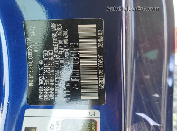 JF1ZDBE10P9701433 2023 SUBARU BRZ Синий Вид наклейки с VIN-кодом