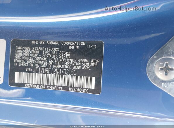 JF1ZDBF12N8702150 2022 SUBARU BRZ Blue 