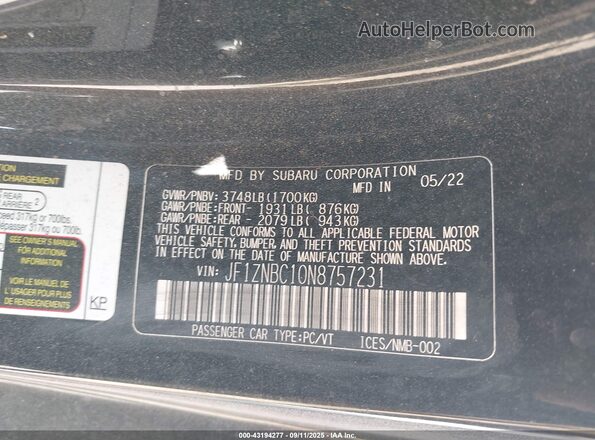 JF1ZNBC10N8757231 2022 TOYOTA GR86 Black Вид підкапотного простору