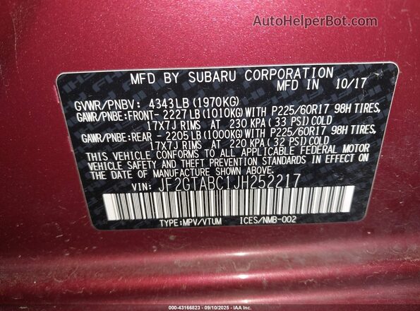 JF2GTABC1JH252217 2018 SUBARU CROSSTREK Red 