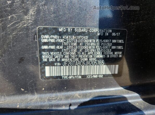 JF2GTABC6JH205765 2018 SUBARU CROSSTREK Charcoal 