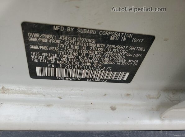 JF2GTADC0JH240475 2018 SUBARU CROSSTREK White 