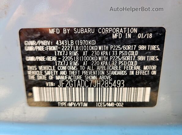JF2GTADC7JH285493 2018 SUBARU CROSSTREK Blue 