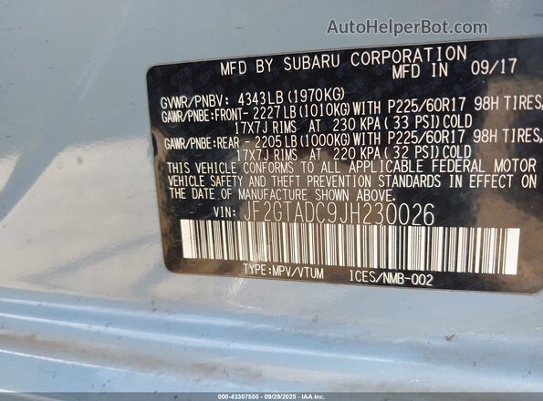 JF2GTADC9JH230026 2018 SUBARU CROSSTREK Blue 
