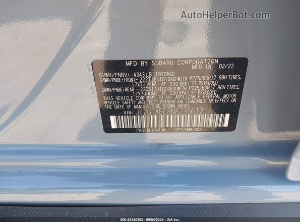 JF2GTAEC8N8235612 2022 SUBARU CROSSTREK Серый Вид подкапотного пространства