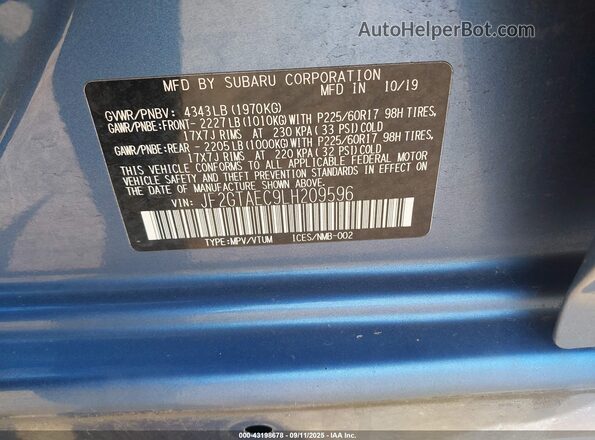 JF2GTAEC9LH209596 2020 SUBARU CROSSTREK Синий Вид подкапотного пространства