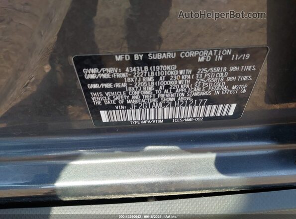 JF2GTAMC2LH212177 2020 SUBARU CROSSTREK Gray Вид підкапотного простору
