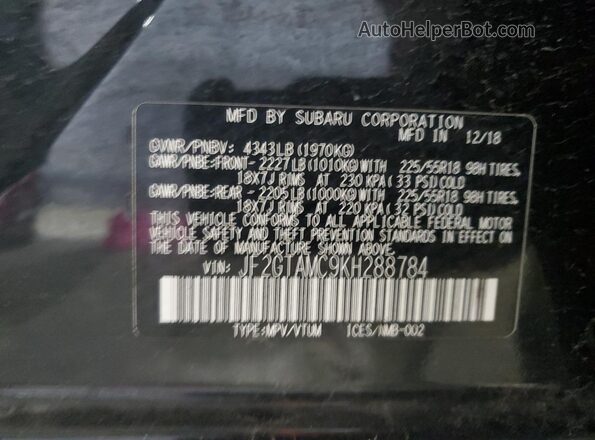 JF2GTAMC9KH288784 2019 SUBARU CROSSTREK Black ძრავის განყოფილების ხედი