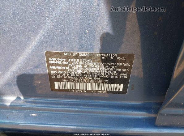 JF2GTAPC4MH358920 2021 SUBARU CROSSTREK Blue Вид підкапотного простору