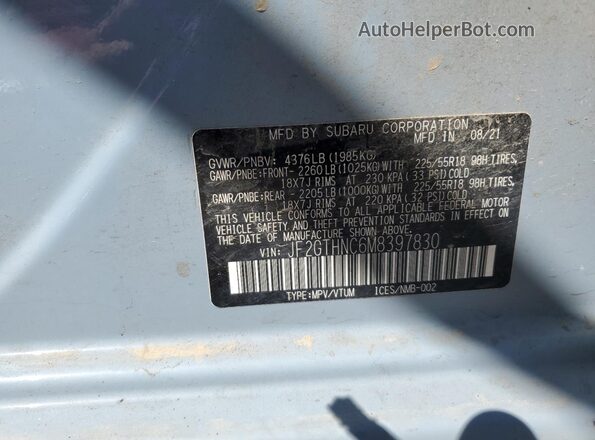 JF2GTHNC6M8397830 2021 SUBARU CROSSTREK Blue Սալոնի 360 աստիճան տեսք