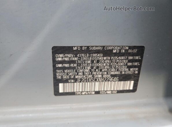 JF2GTHSCXNH229646 2022 SUBARU CROSSTREK Blue Vista interior de 360 grados
