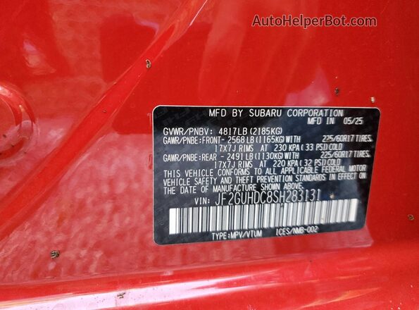 JF2GUHDC8SH283131 2025 SUBARU CROSSTREK Red 
