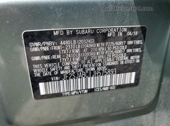 JF2SJABC1JH575893 2018 SUBARU FORESTER 2.5 Green 